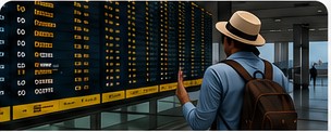 Traveler checking airport departure information